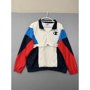 Vintage Champion Pullover Sweater Womens 2XL XXL Red Blue Windbreaker Retro Y2K